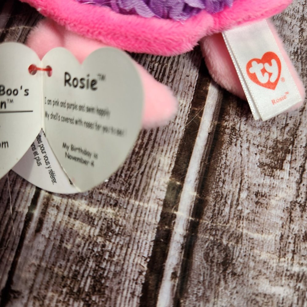 TY Beanie Boo  "Rosie" The Purple Rose Turtle Plush 6" Pink Purple Retired NWT - Picture 7 of 7